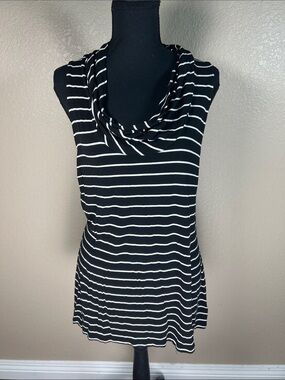 White House Black Market Sleeveless Striped Drape Neck Tunic Top Size Large